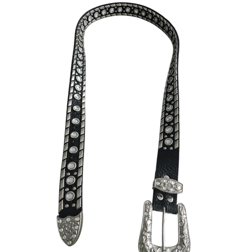Black and Silver Rihnstone Studded Embellished Belt Unisex - Picture 4 of 6